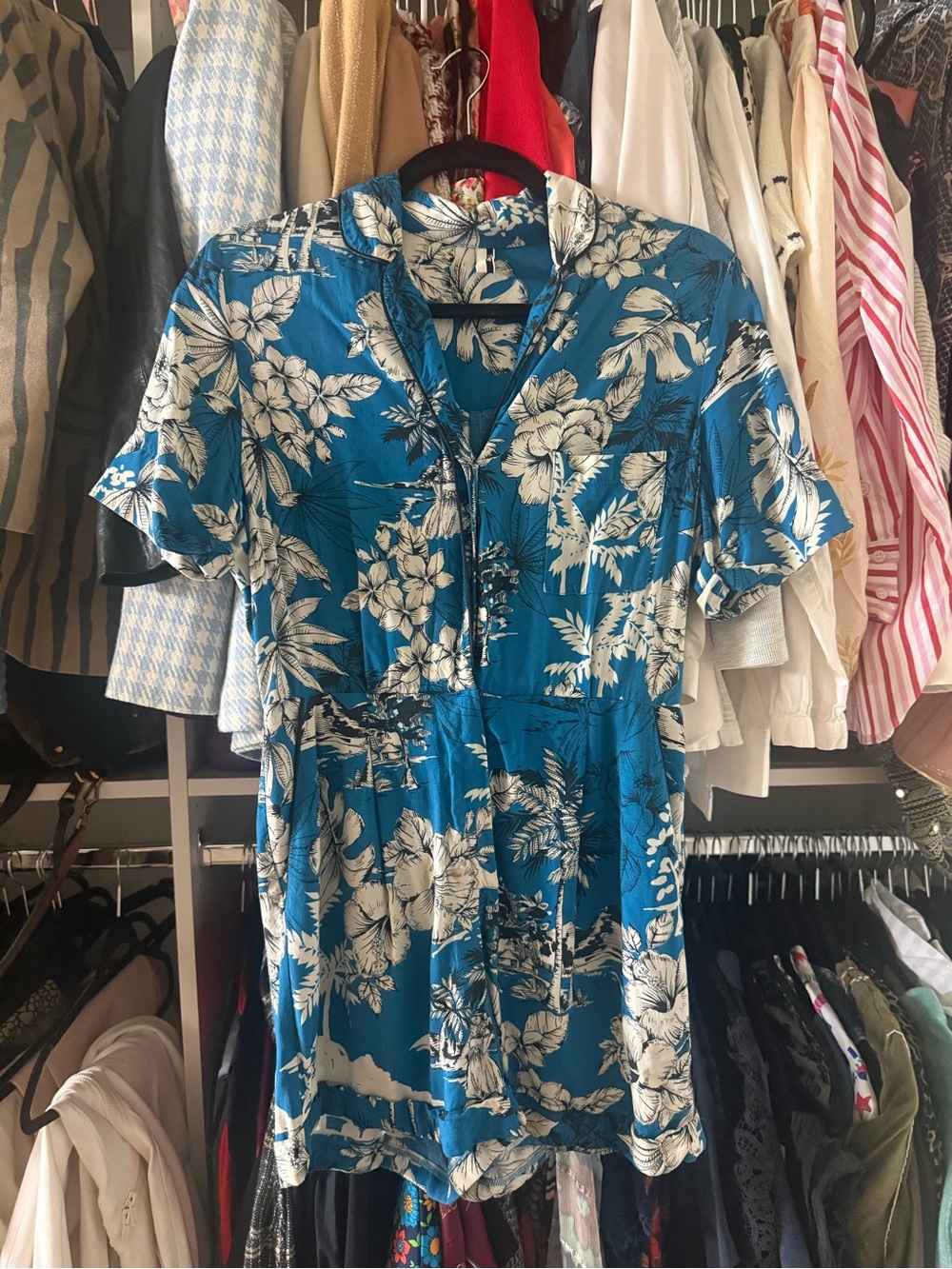Topshop Teal and White summer Romper with pockets